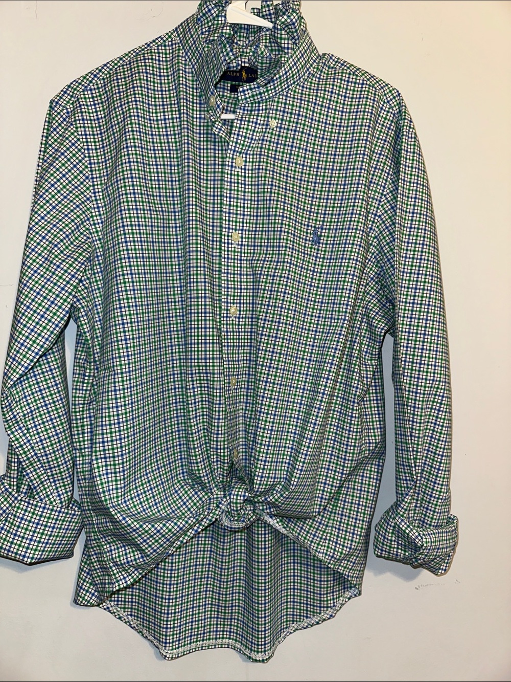 Ralph Lauren Blue & Green Gingham Ruffled collar Shirt